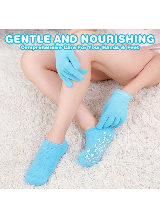 ChicAbode 4 Pcs Moisturizing Gloves and Socks Set, Gel Spa Therapy Set, Soften and Repair Dry Cracked Skin, Hands and Feet Skin Care, Effective for Dry Chapped Hands and Feet, Reusable, Comfortable Fabric, Blue - Image 2